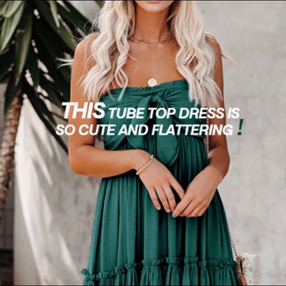✨NEW LISTING✨ Women's Green Boho Beach Sleeveless Tie Front Mini Tube Top Dress - Picture 4 of 6